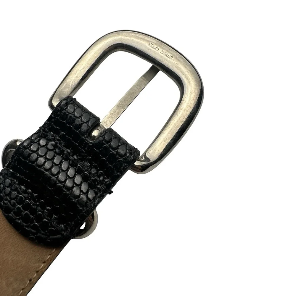 Bespoke Black Alligator Lizard Patchwork Mens Brass Buckle Belt 36 Made in USA